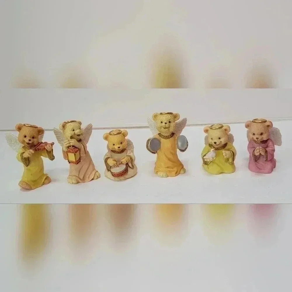 Angel Teddy Babies Set of 6 Minature Bisque Teddy Bears